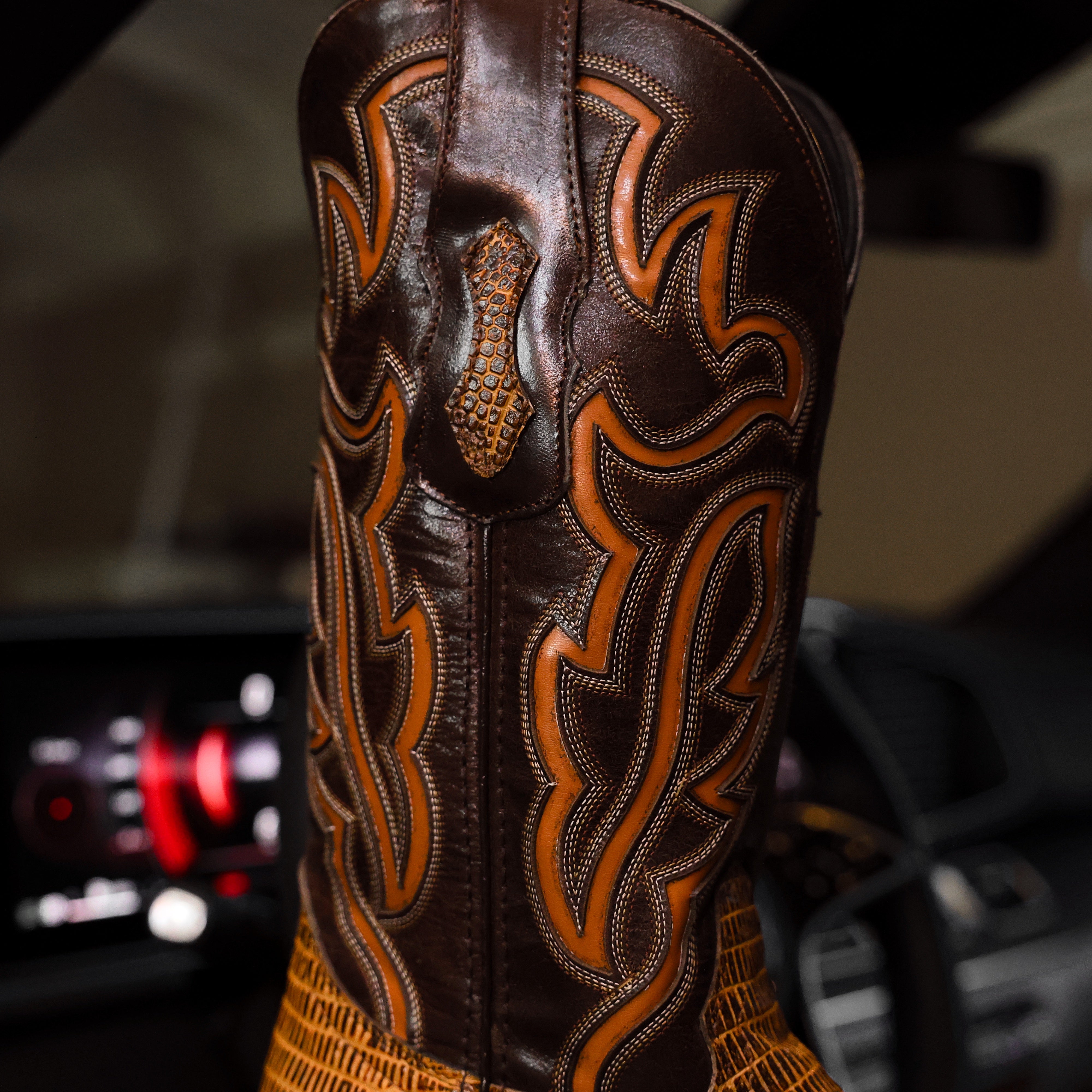 Honey Lizard Leather Boots - Square Toe