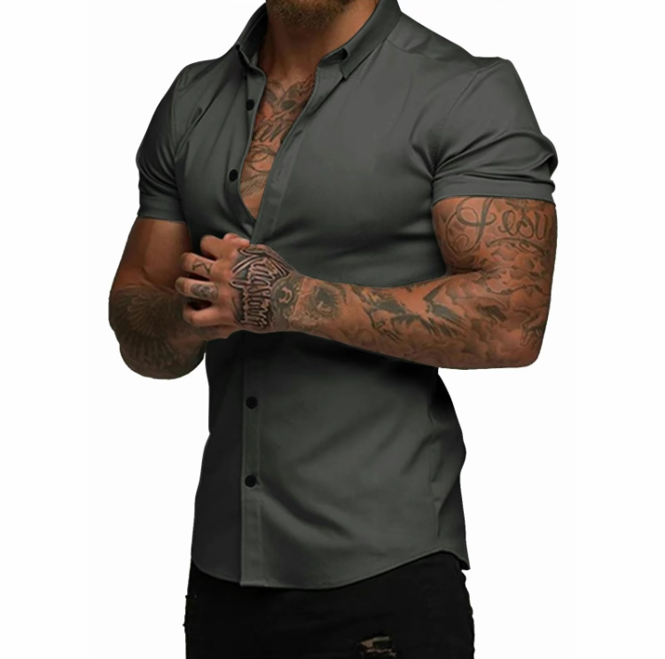 Men's Muscle Fit Short Sleeve Dress Shirt – Wrinkle-Free Casual Button Down Shirt