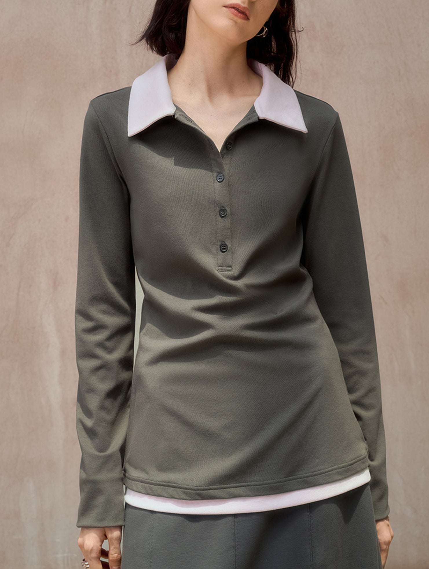 Color Block Faux Two Piece Polo Tee_CWTTL01218