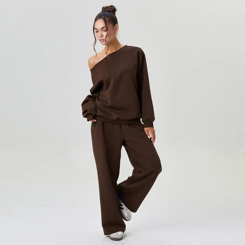 Women’s Sloping Shoulder Top & Wide Leg Pants Set