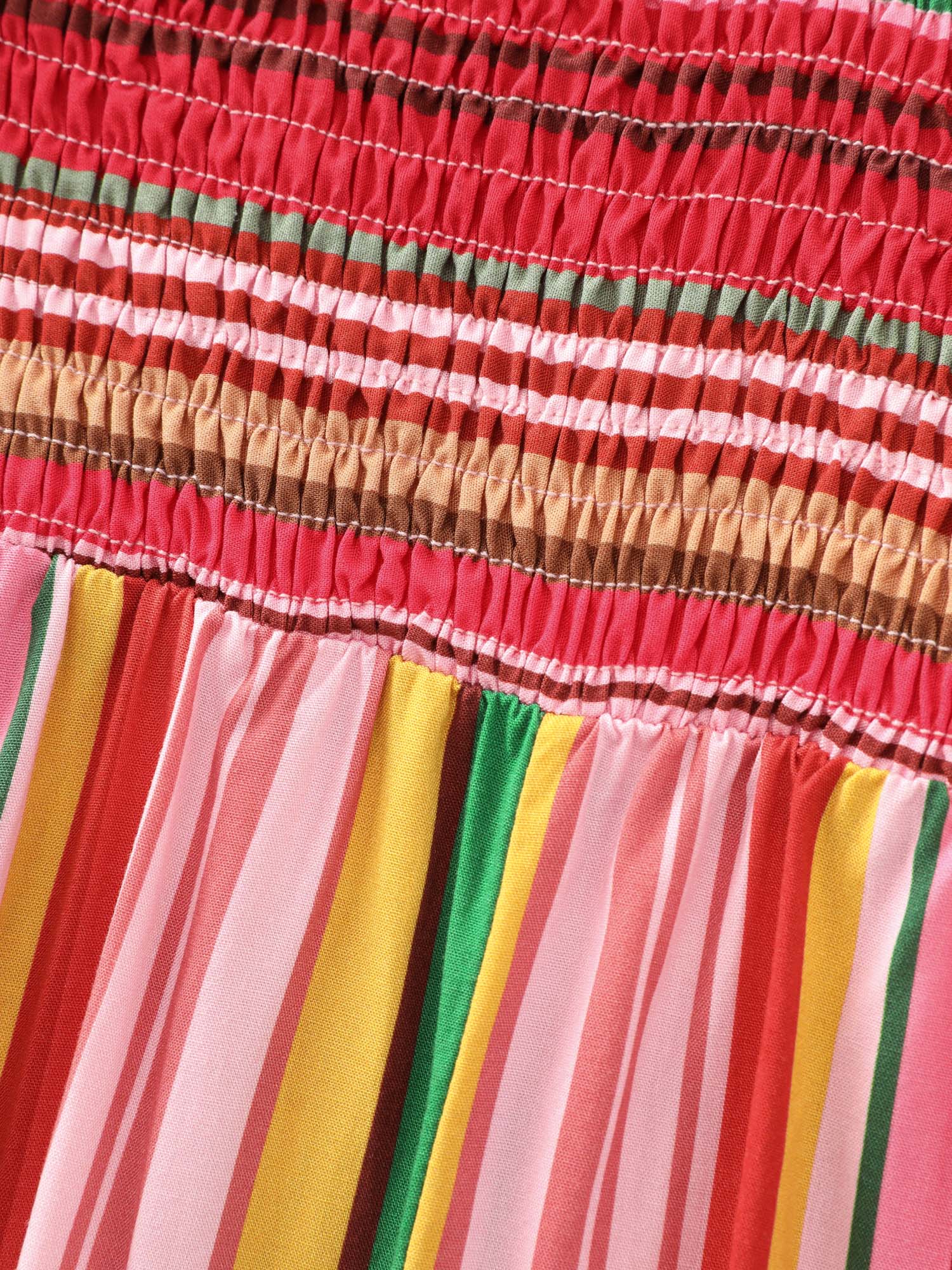 Multi-Color Striped Shirred Cami Maxi Dress