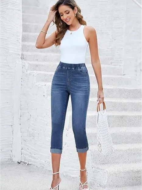 Women's Pull-On Jeans — High-Waisted, Skinny Cropped Pants
