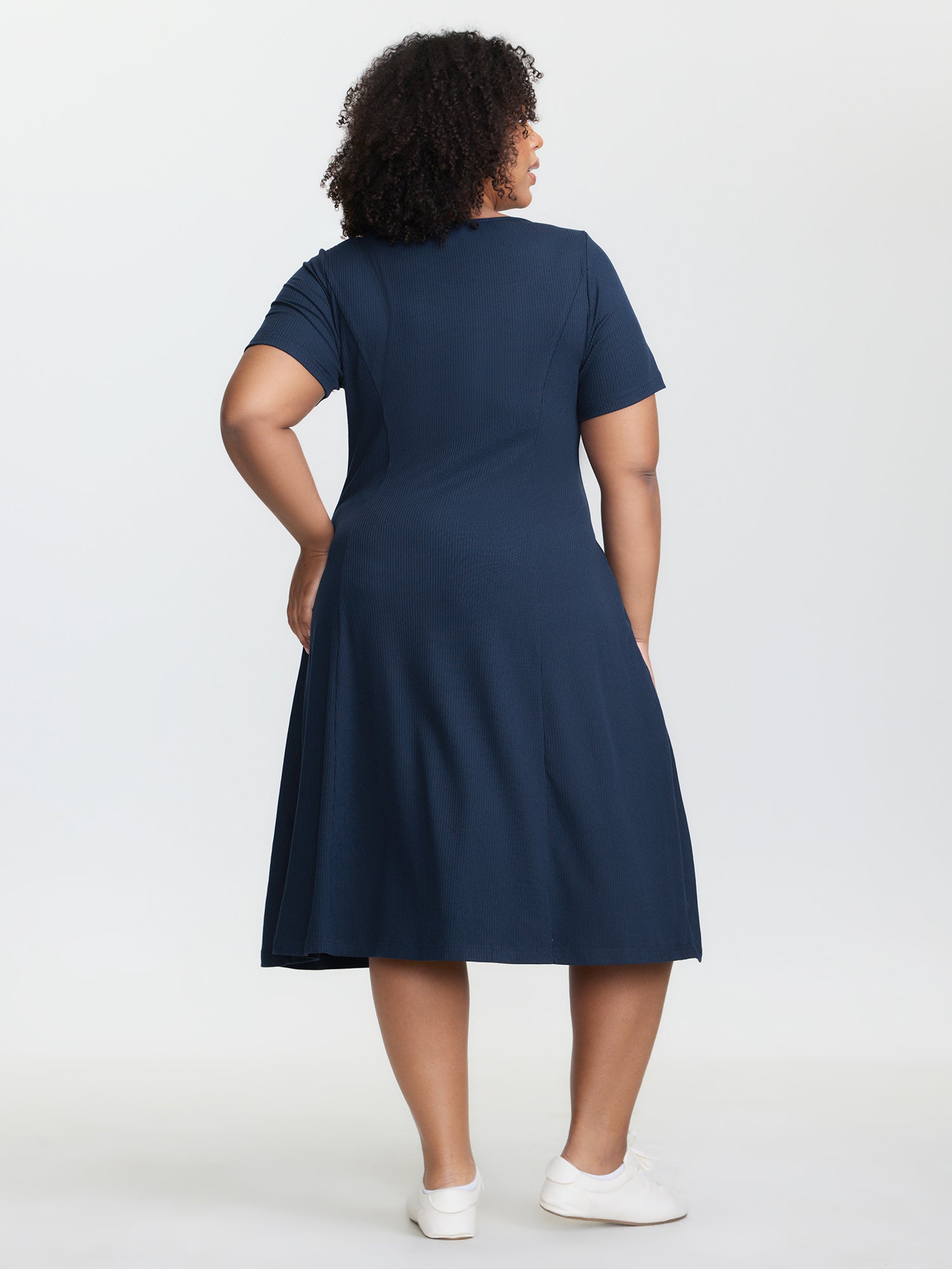 Ruched Bust-Friendly Square Neckline Midi Dress