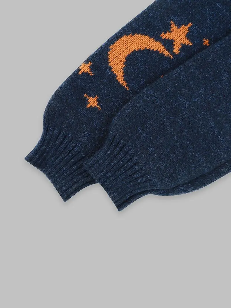 Women's Moon & Star Pattern High Neck Sweater