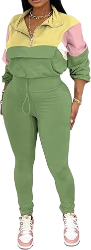 Women's Two Piece Outfits Knit Zip Top Jacket & Elastic Waistband Pant