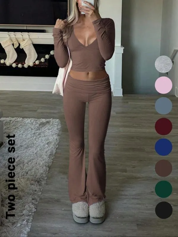 Slim-Fit Crop Top & Pants Two-Piece Set