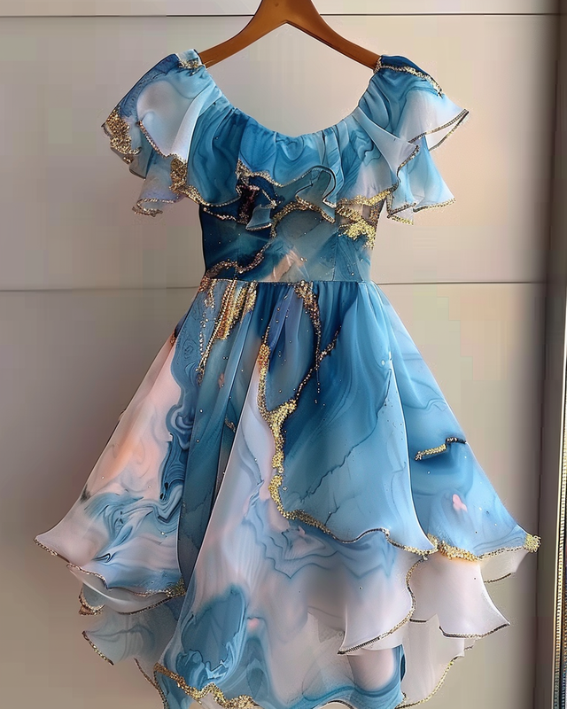 Summer vacation handmade gilded chiffon dress  e2d7