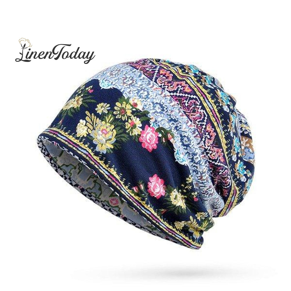 Retro Tribal Printed Cotton Fleece Dual Use Scarf Beanie Hat