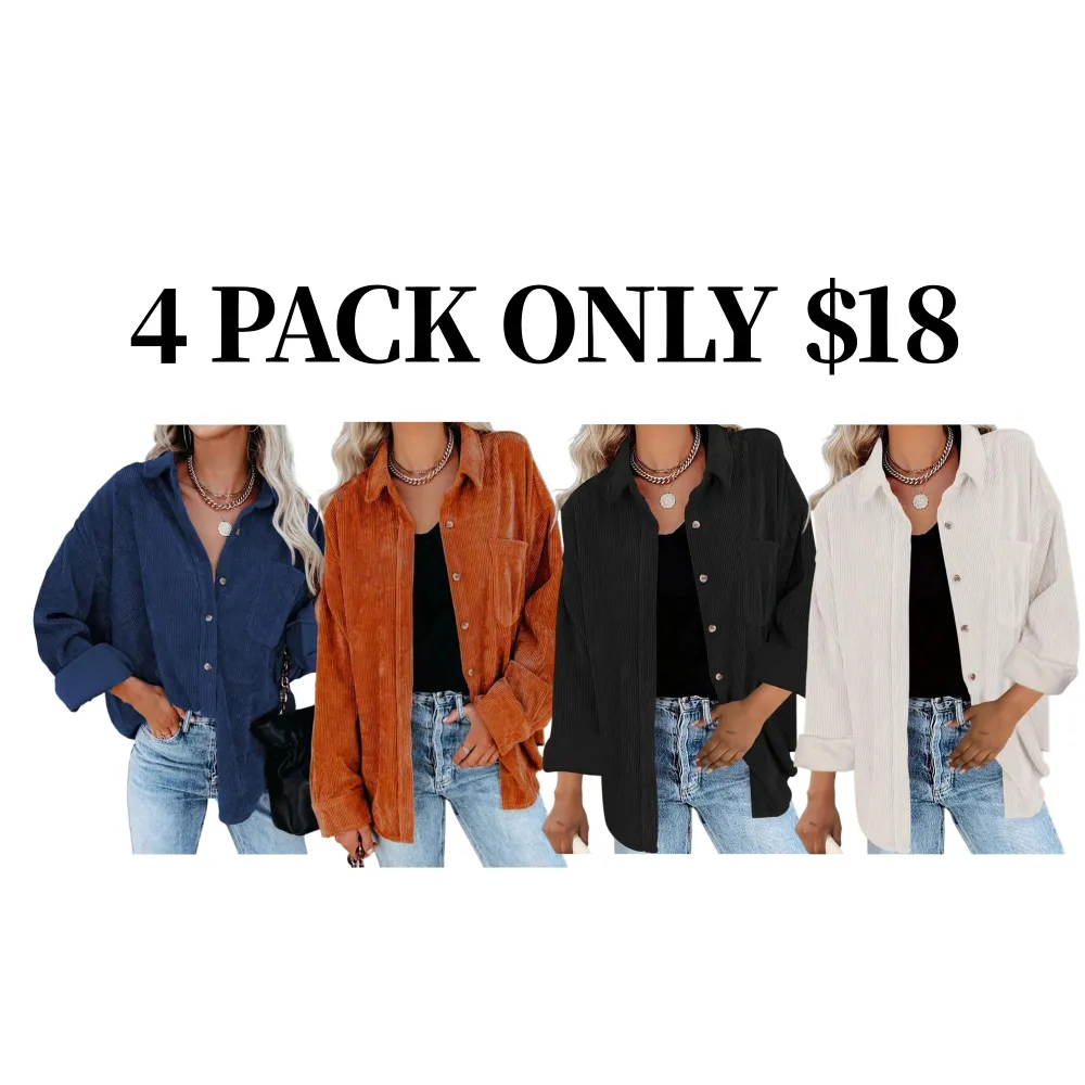 Women's Plain Pocket Button Front Corduroy Shirt