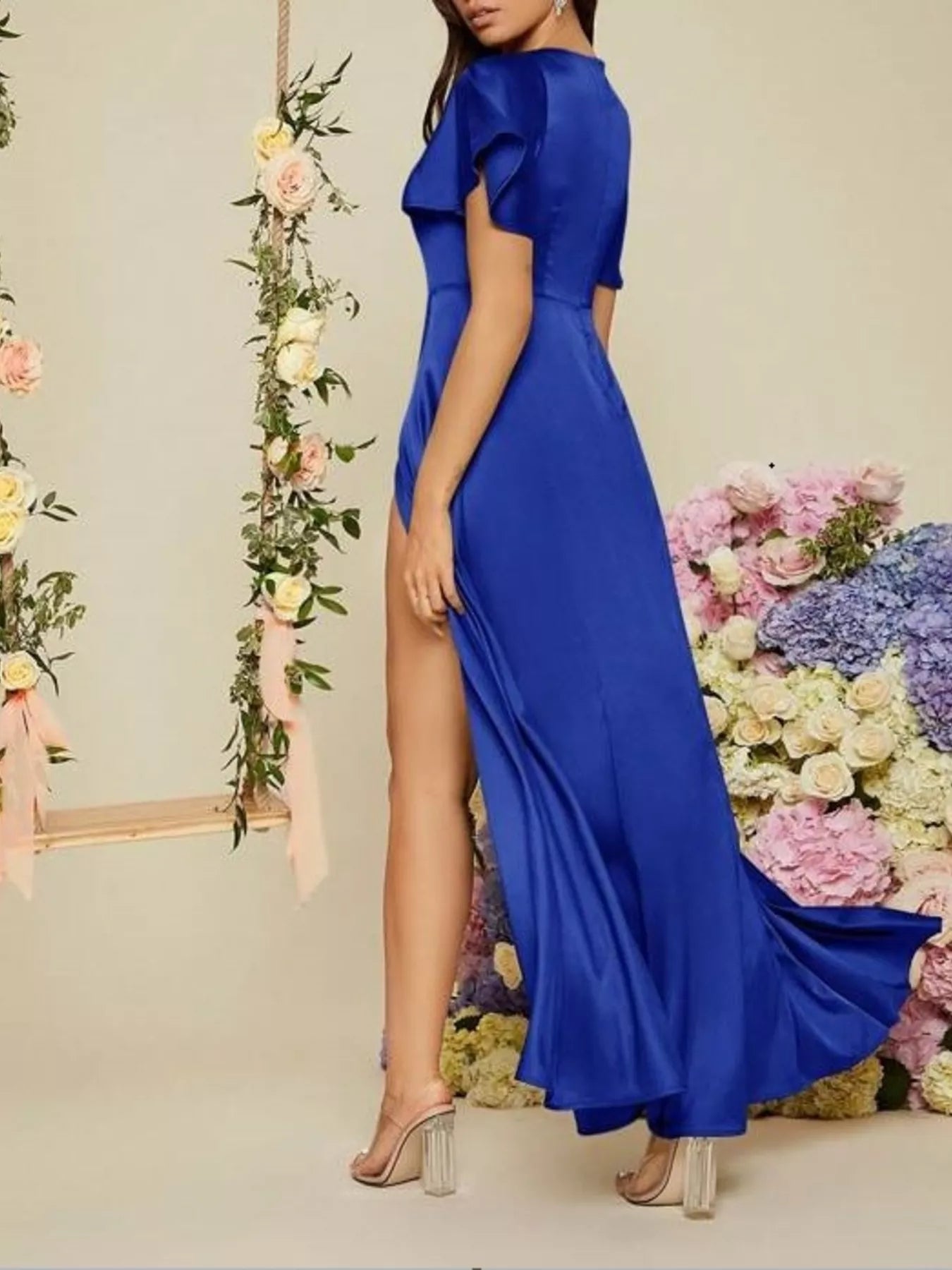 Flutter Sleeve Slit Maxi Dress