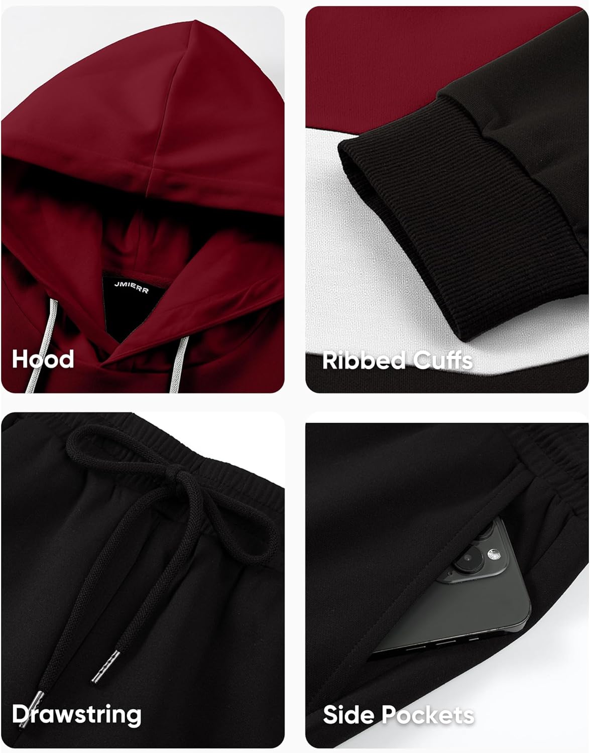 Men's Hoodie Tracksuit 2 Pieces Set Novelty Color Block Pullover Fleece Hoodies Long Sleeve Casual Sweatshirt