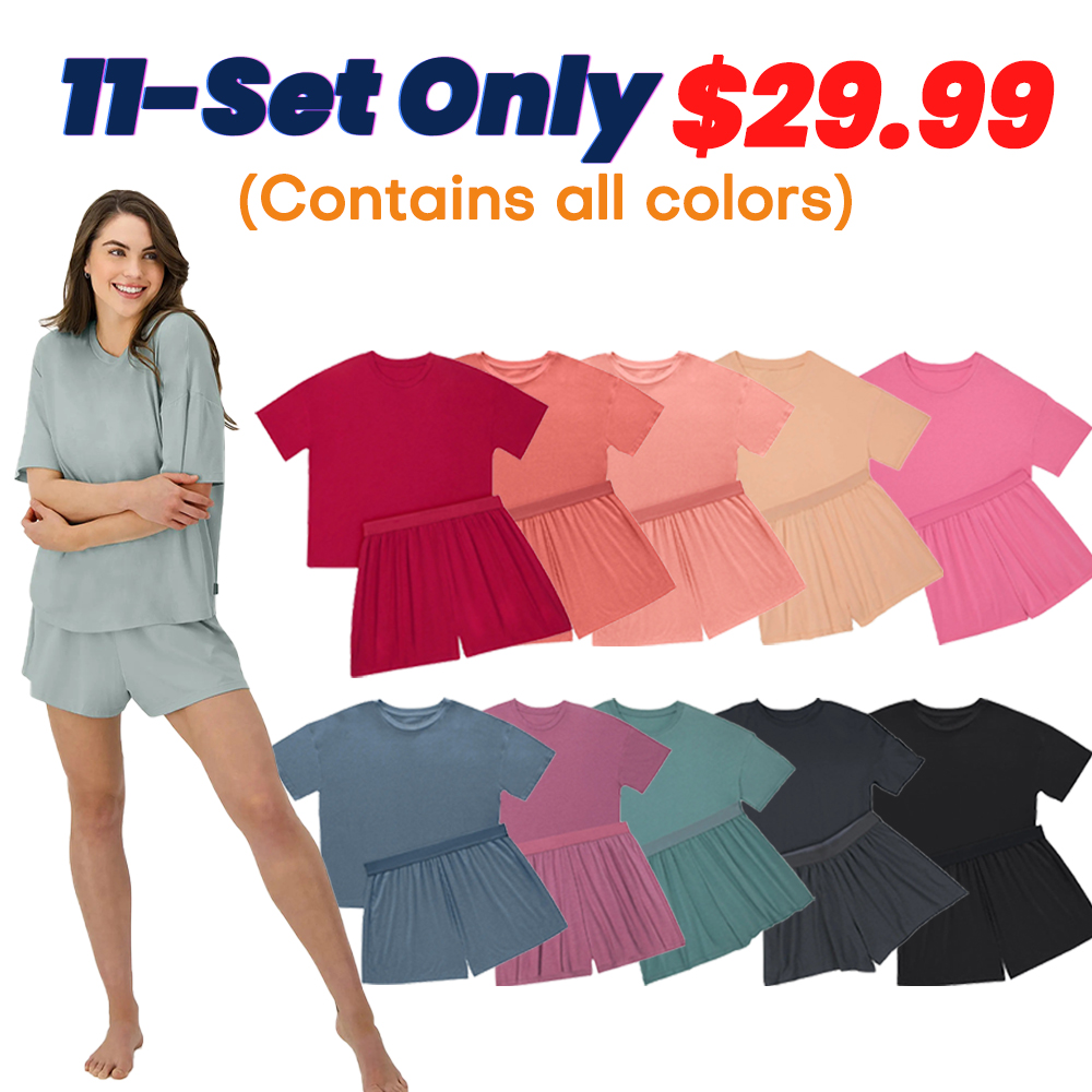 💝Last day promotion⏰Supersoft 2-Piece Lounge Set: Boxy Tee & Sleep Shorts – Breathable, Stretch Fit for Women