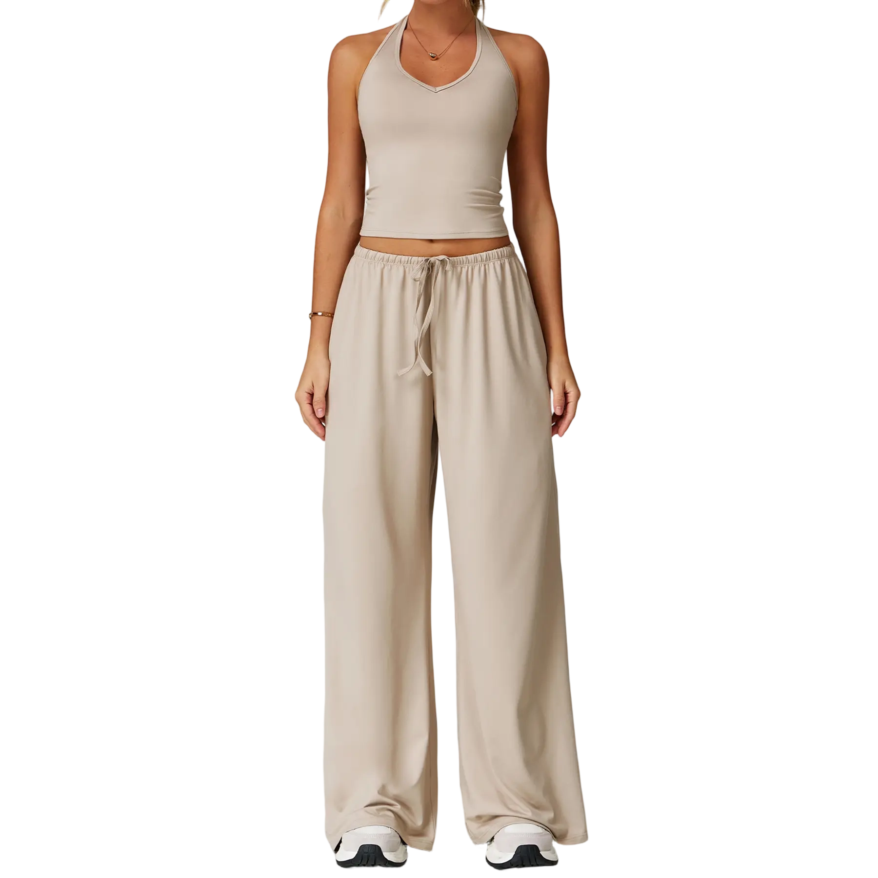 Mother's Day Gifts, Matching Sets Women 2 Piece Sets Summer Casual V Neck Top Wide Leg Pants Womens Holiday Travel Wear Fabric Breathable Summer Casual Clothing Sportswear Gym Sets Casual Loose Long Pant