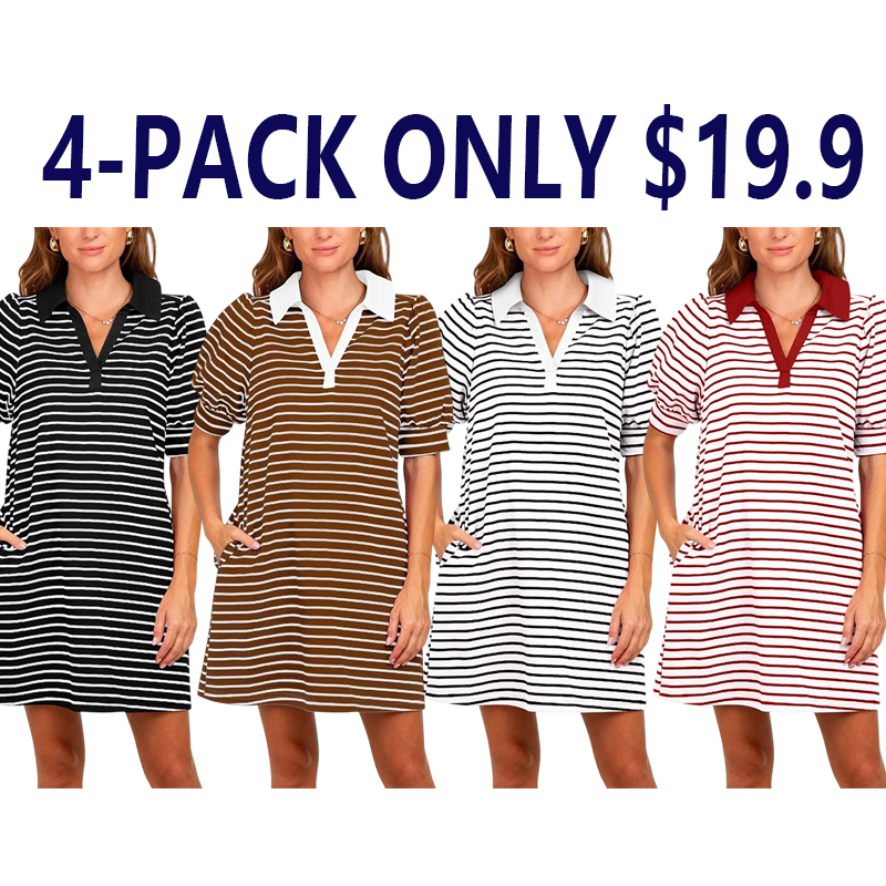 👗👗Casual Chic V-Neck Striped Summer Dress with Pockets