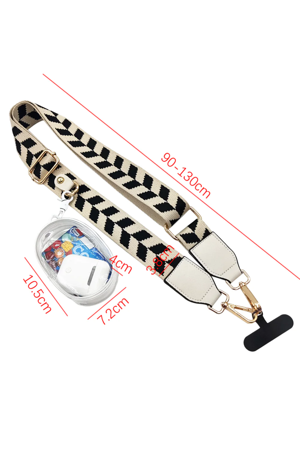 White Geometric Adjustable Phone Hanging Shoulder Strap with Pouch