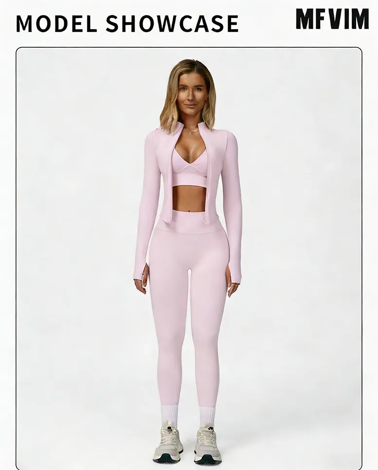 Women's 3-piece set - vest + high-waisted sweatpants + zippered short jacket