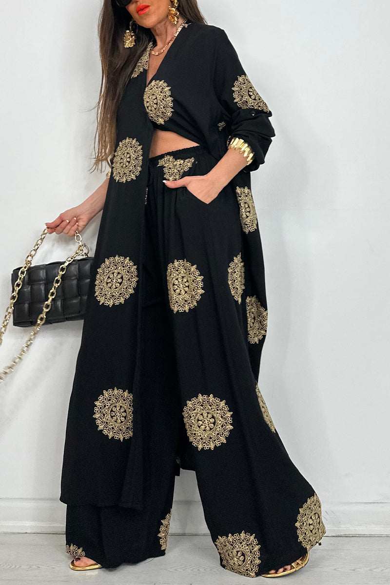 Women's V-neck Printed Top + Pants Casual Suit