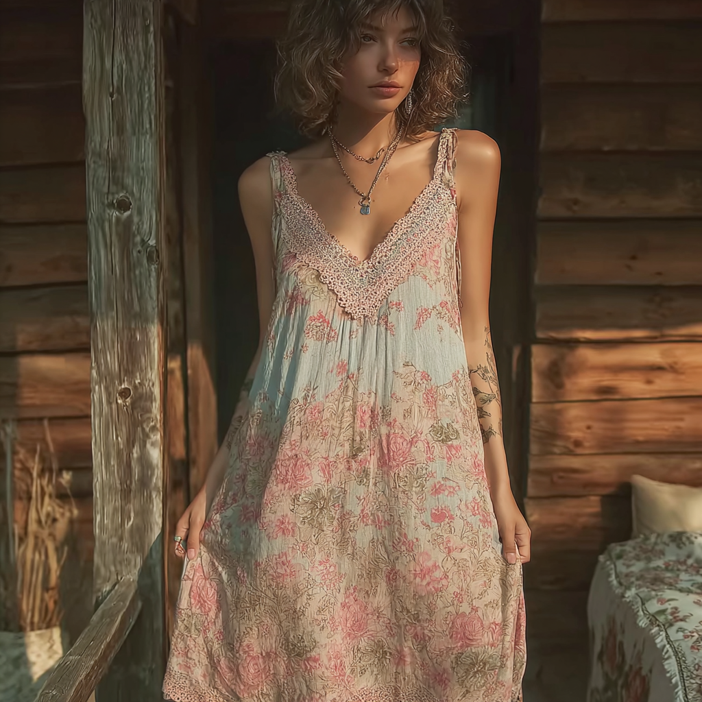 Bohemian Retro Floral Print Women's Dress