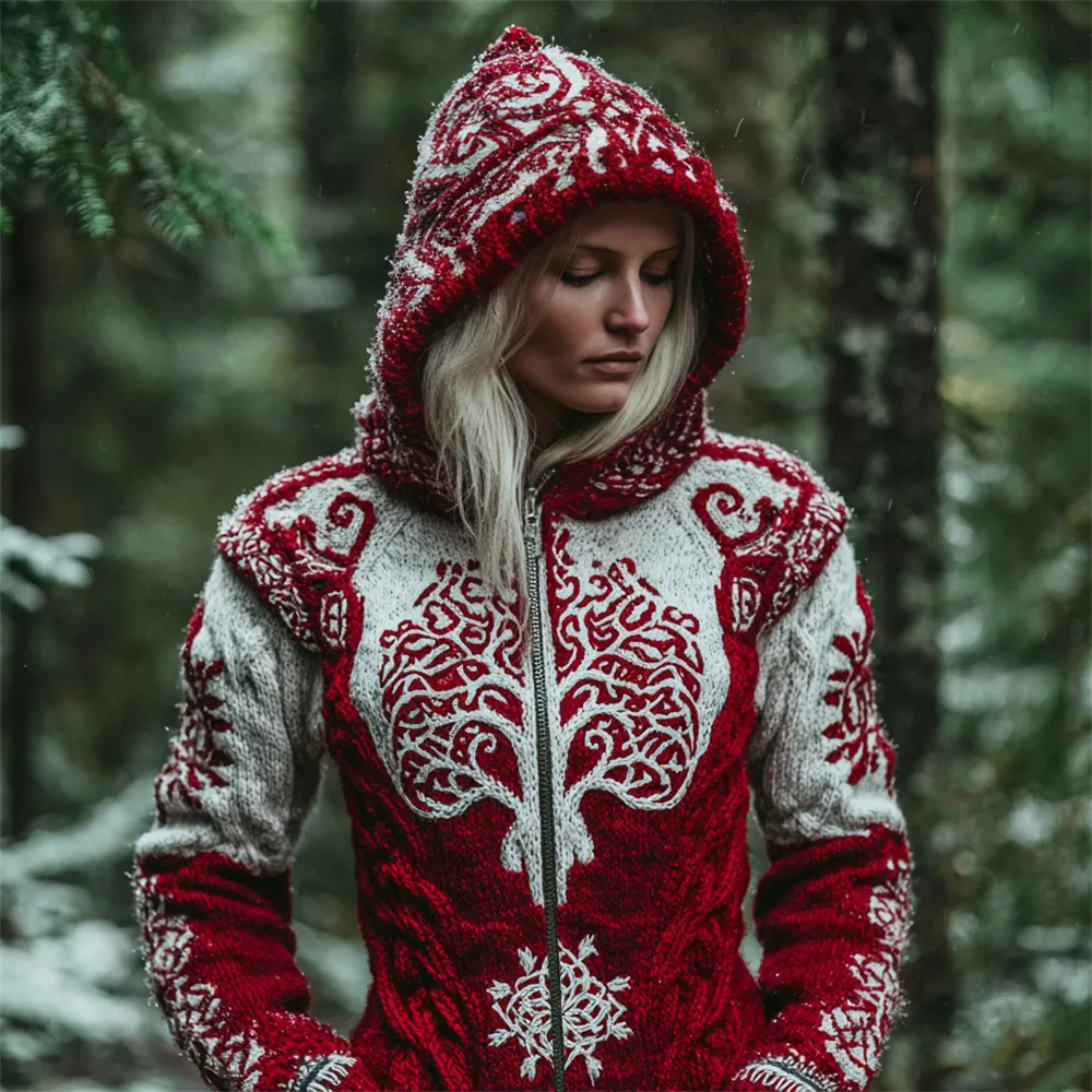 Christmas Viking Celtic Tree Women's Zip-up Hooded Sweater