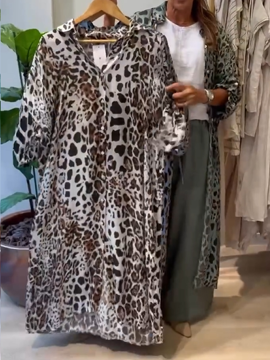 Leopard Print Linen And Cotton Shirt Dress