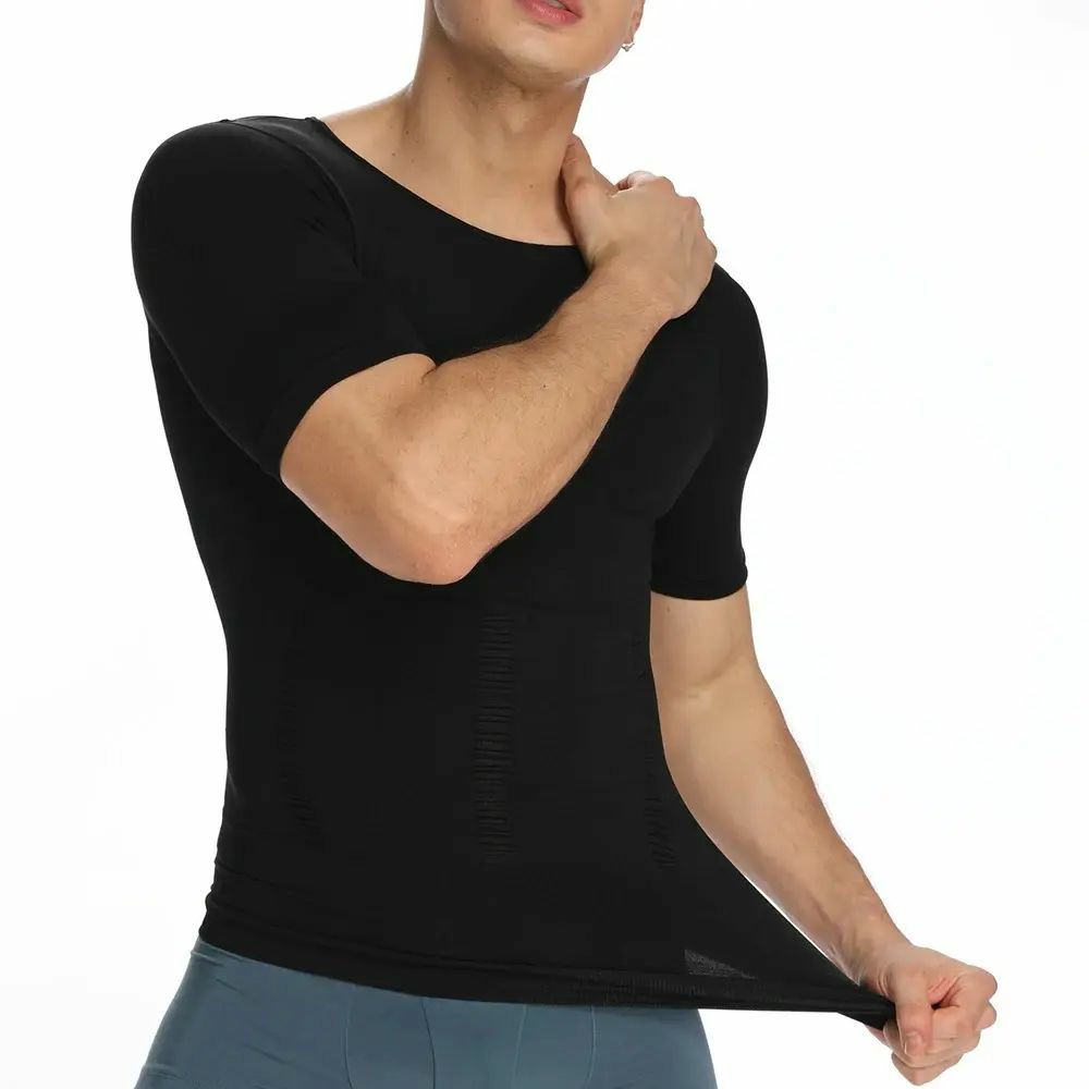 Menswear Compression Body Shaper Shapewear Stretch Short Sleeve Shirt