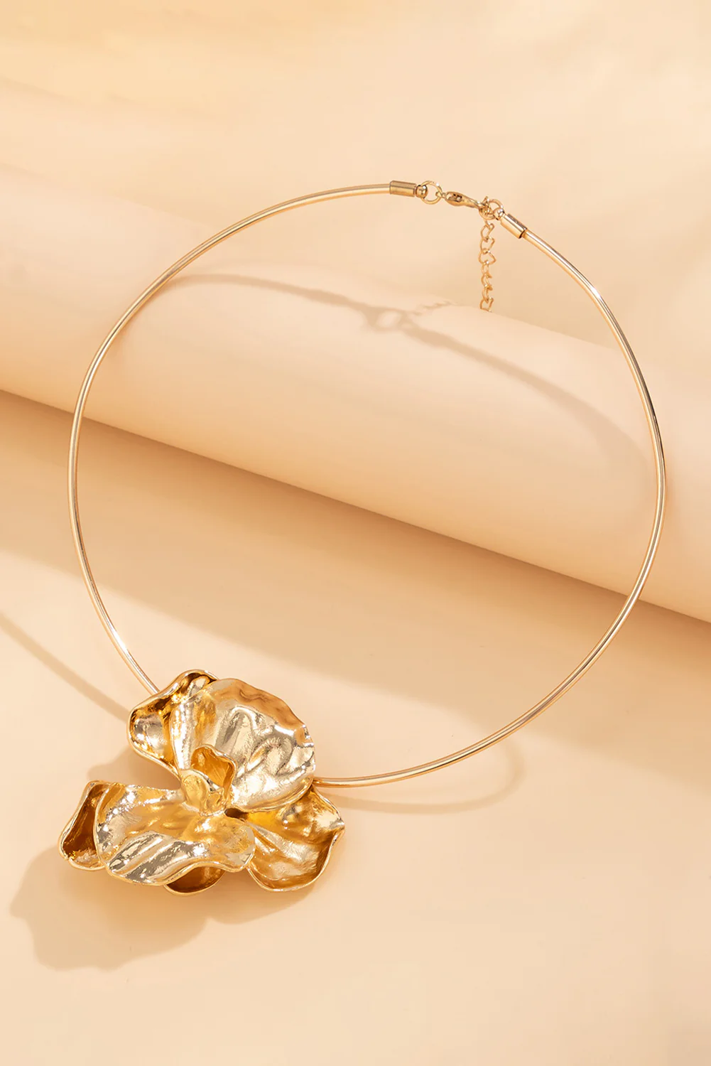 Gold Plated 3D Flower Hoop Necklace