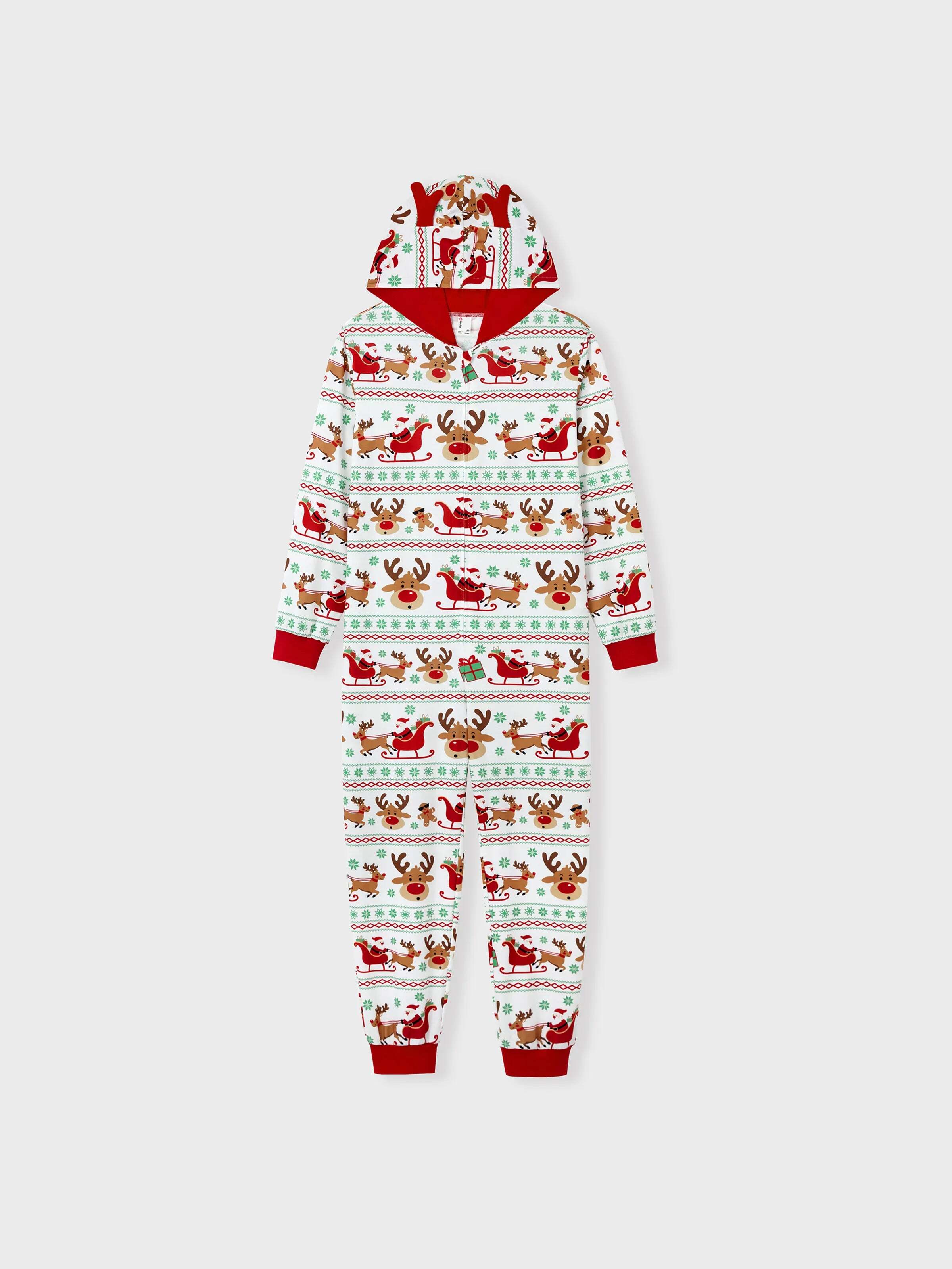 Christmas Onesies Matching Family Pajamas Set Reindeer Print Long-sleeve PJS with Christmas Socks Red