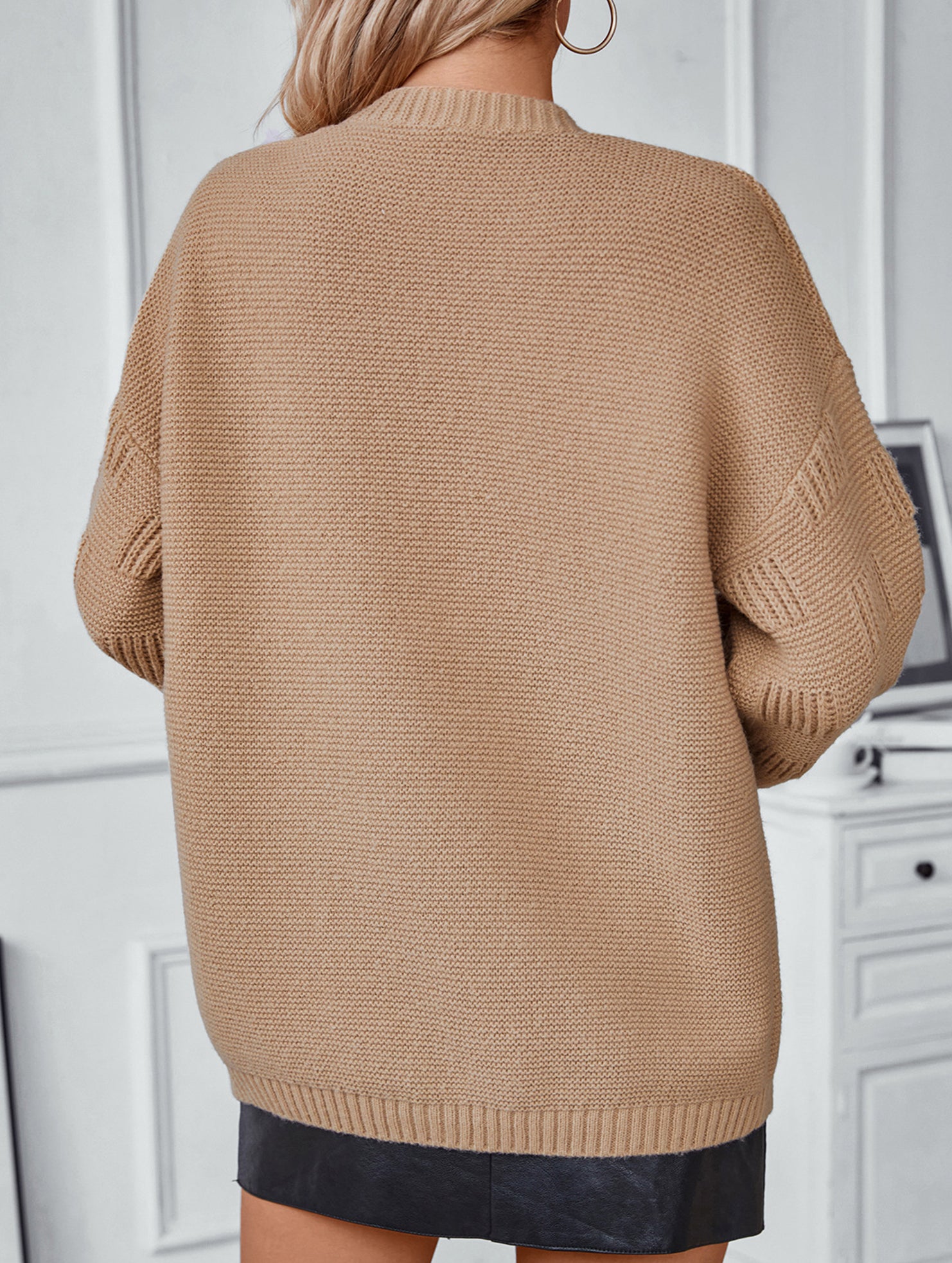 Pocket Open Front Loose Knit Cardigan