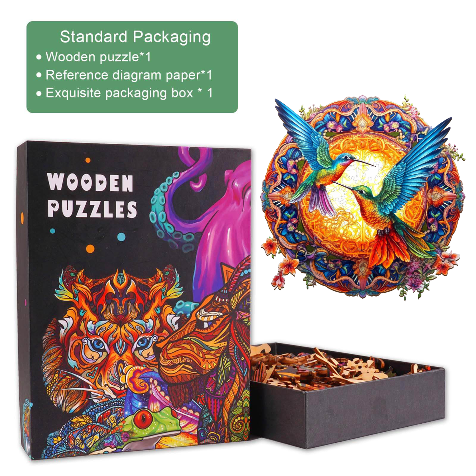 Mandala & Hummingbirds Wooden Jigsaw Puzzle