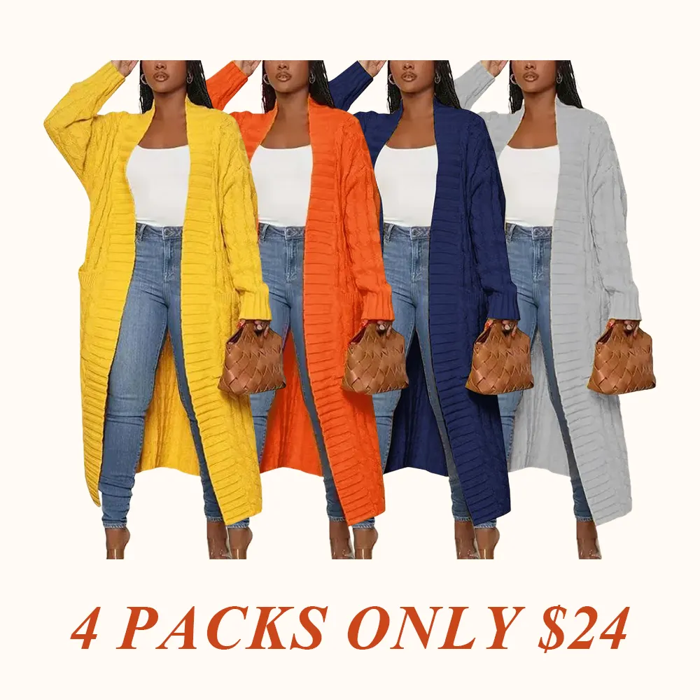 Women's Solid Color Textured Drop Shoulder Pocket Longline Cardigan