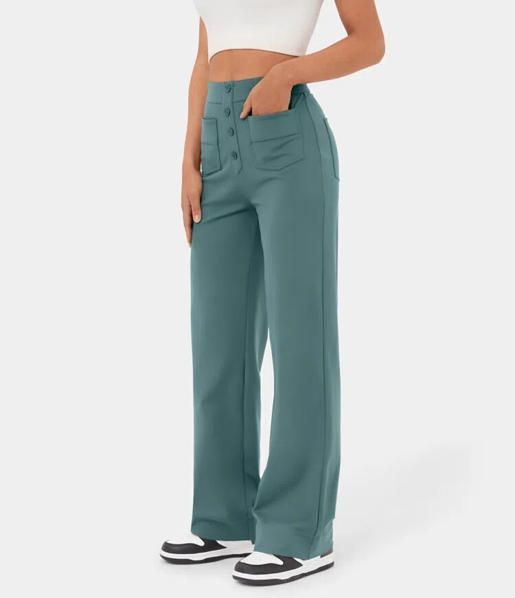 🔥Last Day 49% OFF🔥High Waisted Button Multiple Pockets Straight Leg Casual Pants