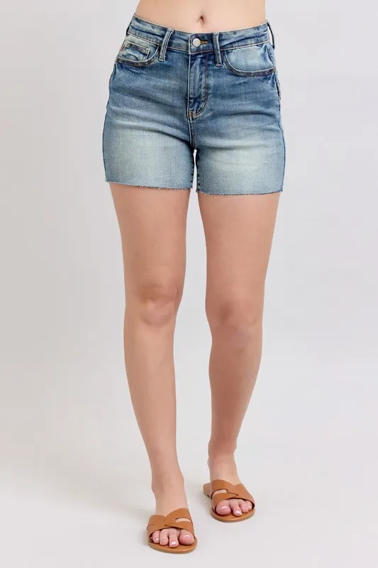High Waist Star Seam Detail Denim Shorts