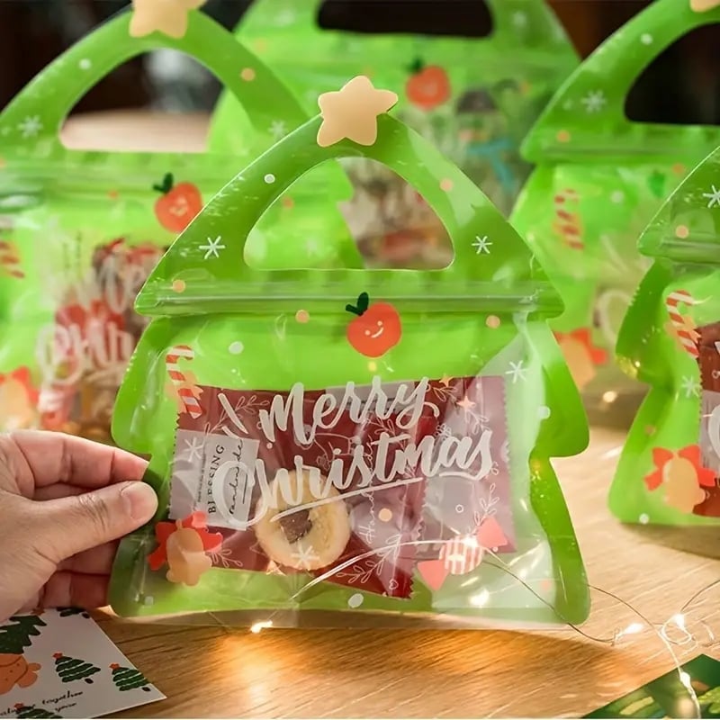 Christmas tree zipper gift bags suitable for candy, chocolate and cookies - holiday decorations