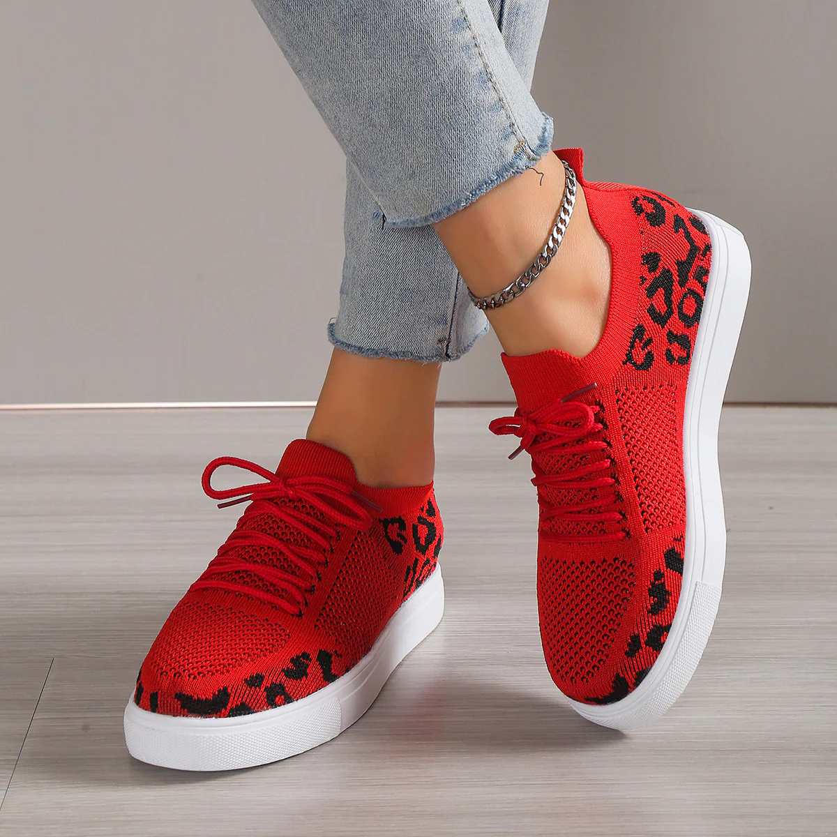 Lace-Up Leopard Flat Sneakers (multiple color options)