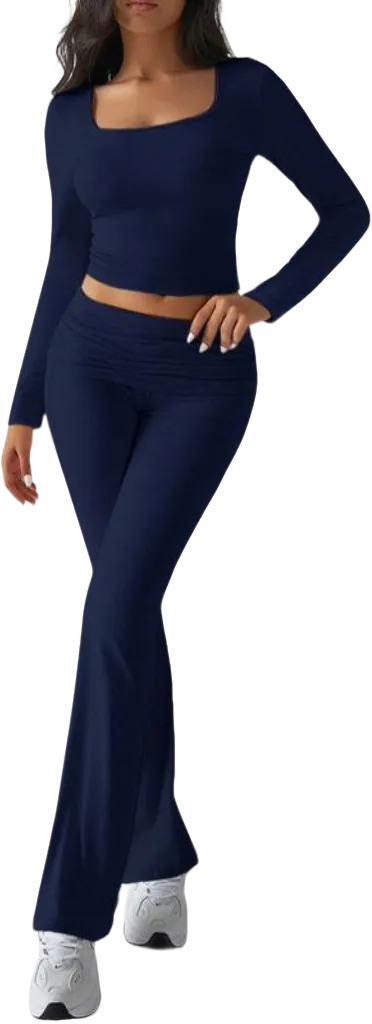 Women's Neck Crop Top & Flare Pants Sets (Just $3 a set!)