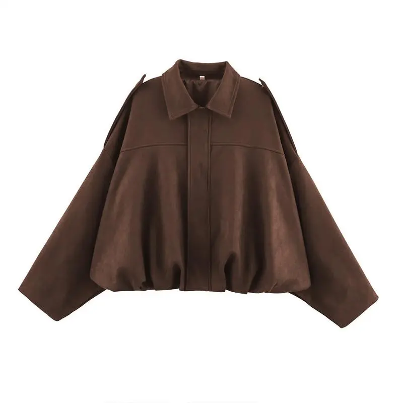 Women's Vintage Zip-Up Collared Jacket – Cozy Oversized Fall & Winter Outerwear