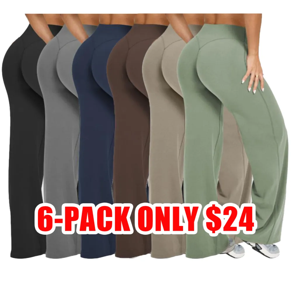 Women’s 6-Pack Flare Yoga Pants with Elastic Waist for Fitness & Daily Wear