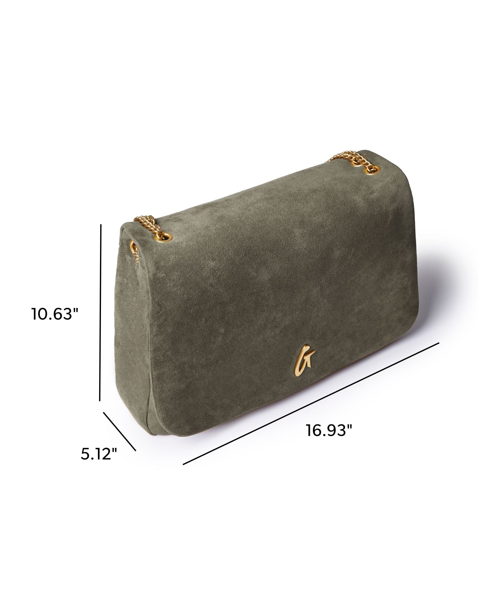 LARGE SUEDE FLAP BAG - OLIVE GREEN