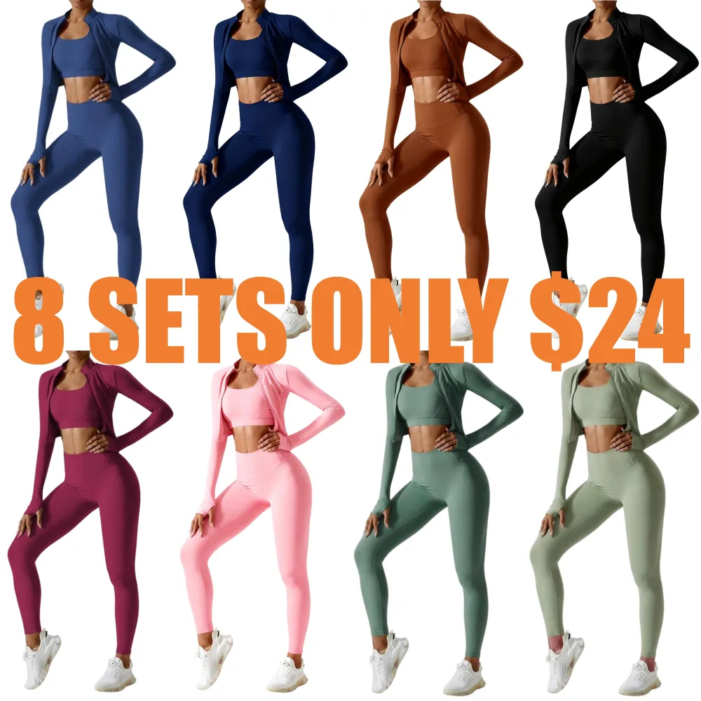 Women's Solid Criss Top & High Waist Leggings & Jacket Set