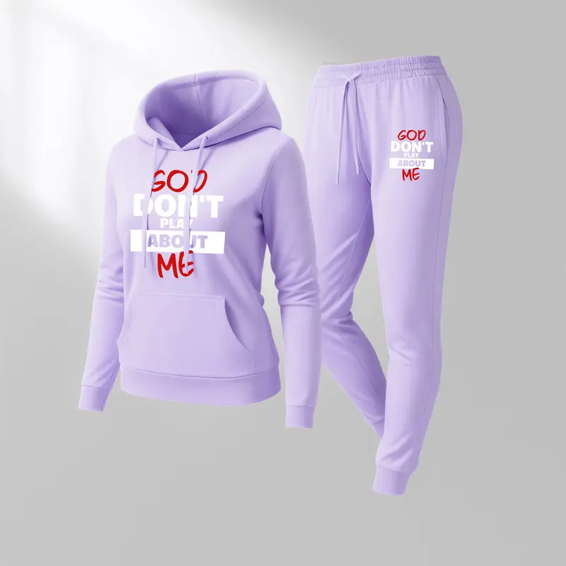 Women's GOD DON'T PLAY ABOUT ME Graphic Print Hoodie, Casual Sportswear, Long-Sleeved Hooded Jacket, Suitable for Autumn and Winter, Everyday Wear, Indoor and Outdoor Sportswear Set SpringStatements
