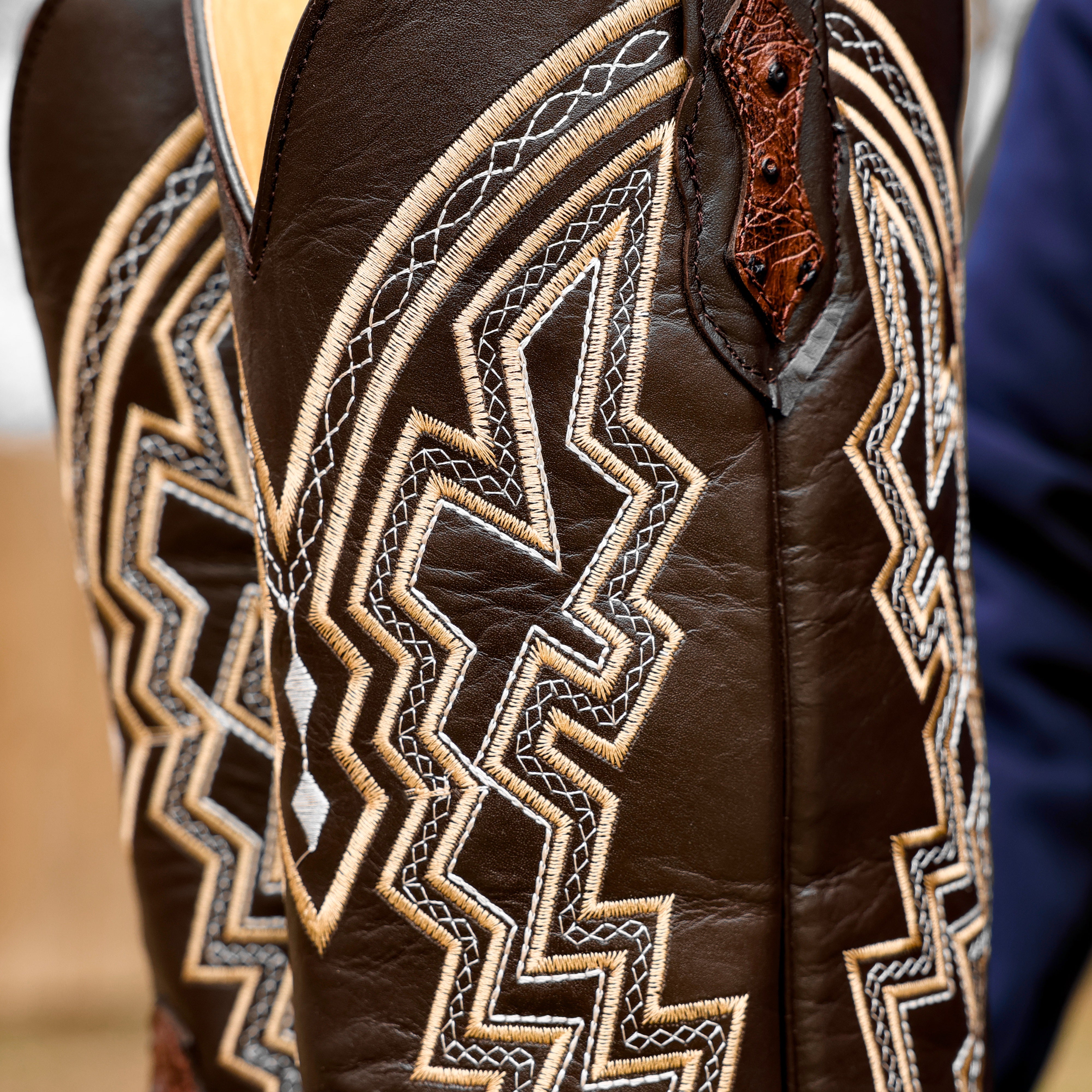 Chocolate Brown Ostrich Leather Boots - Square Toe