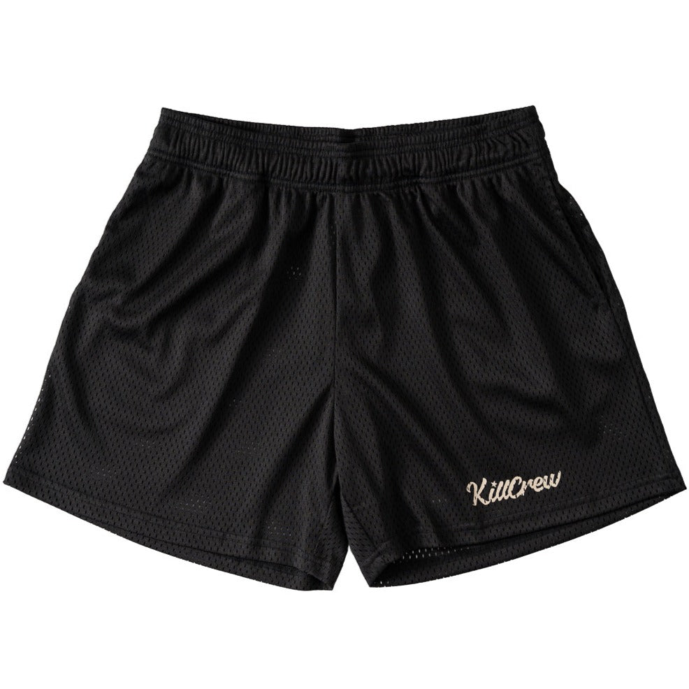 VENTED MESH SHORTS SCRIPT  - BLACK / CREAM