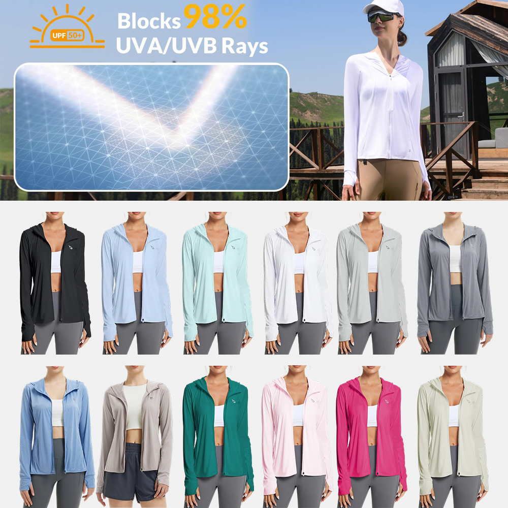 Women's UPF50+ Hoodie Sun Protection Shirts Lightweight Breathable SPF Jacket UV Cooling Long Sleeve Summer Outdoor Hiking Gardening Fishing