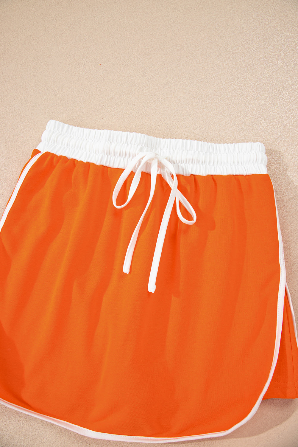 Orange Varsity Stripe Detail Drop Shoulder Pullover Mini Skirt Set