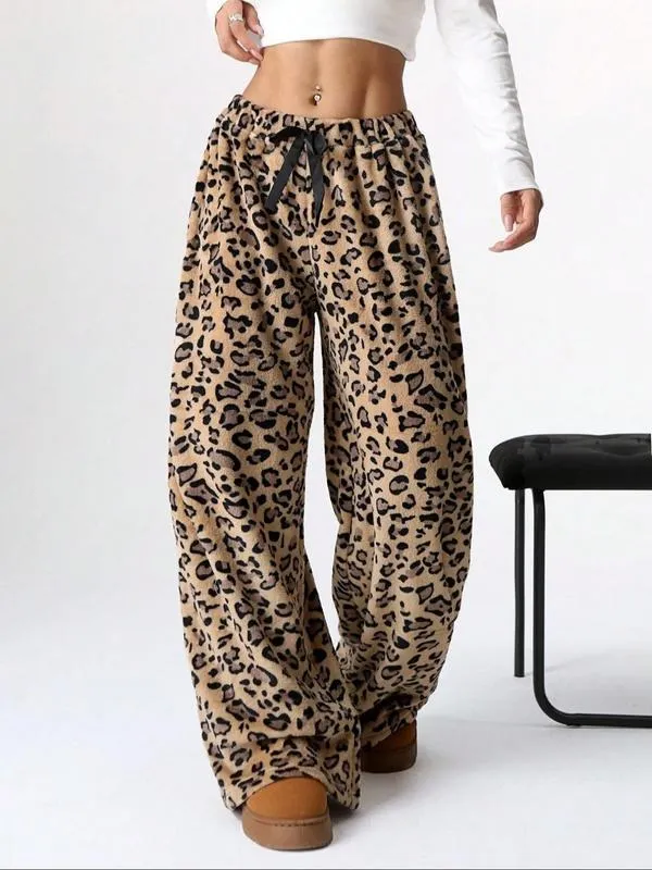 Winter New Vintage Plaid Elastic Straight Loose Thick Warm Casual Pants