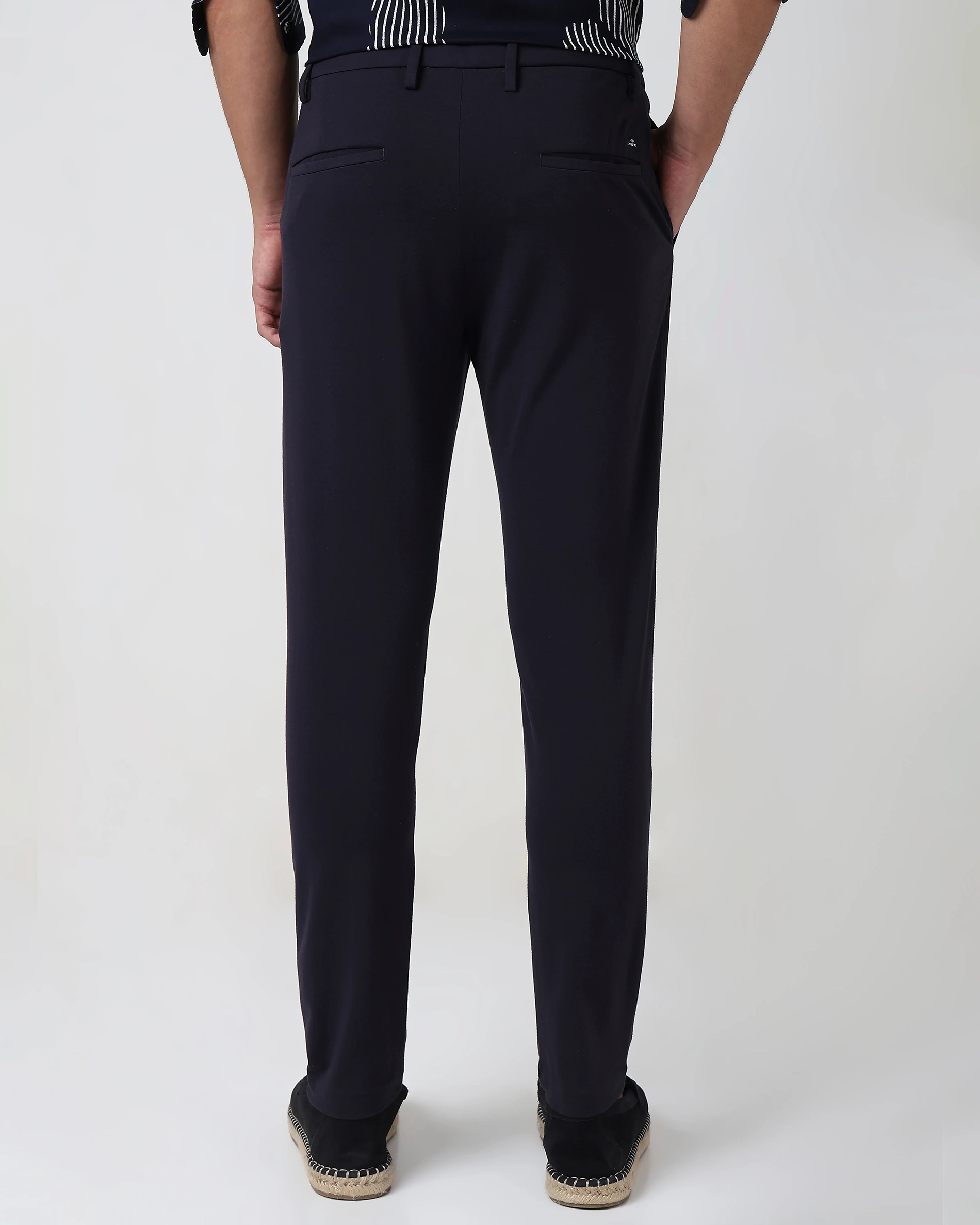 Classic Versatile Soft Slim-Fit Straight-Leg Navy Trousers