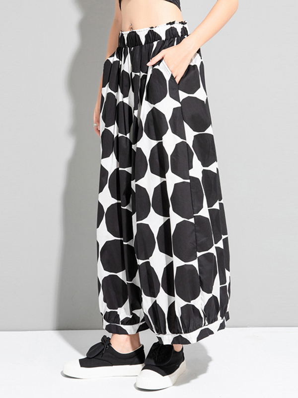 Urban White Black Polk-Dot Printed Wide Leg Pants
