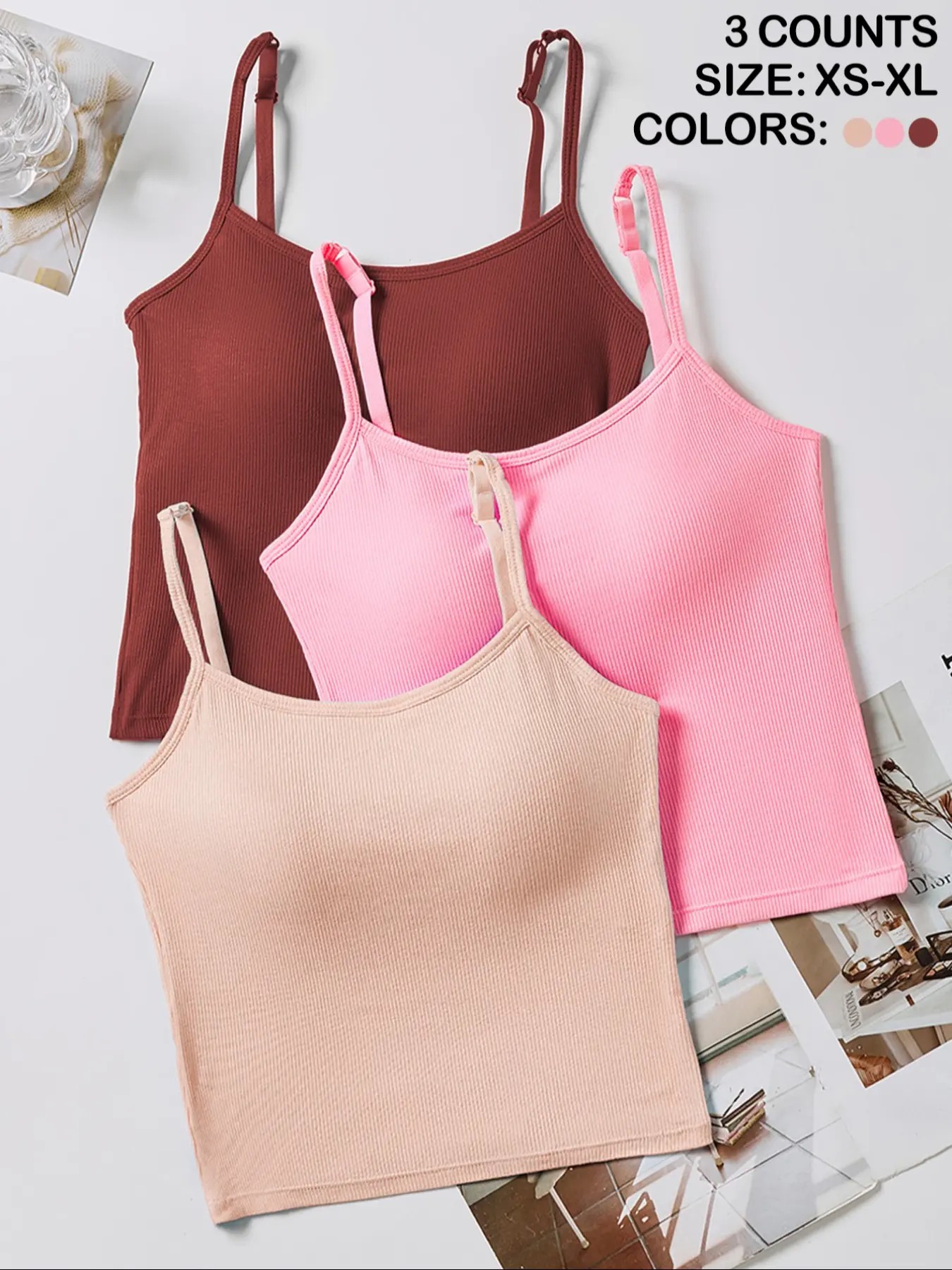 Women's Solid Ribbed Cami Top, Fitted Casual Sleeveless Crop Top for Daily Wear, Ladies Underwear for Summer