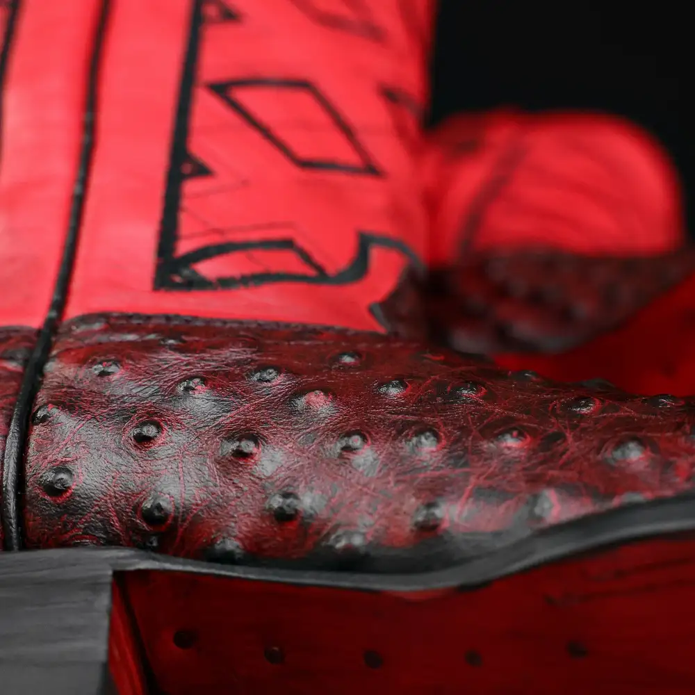 Black Cherry Ostrich Leather Boots - Square Toe