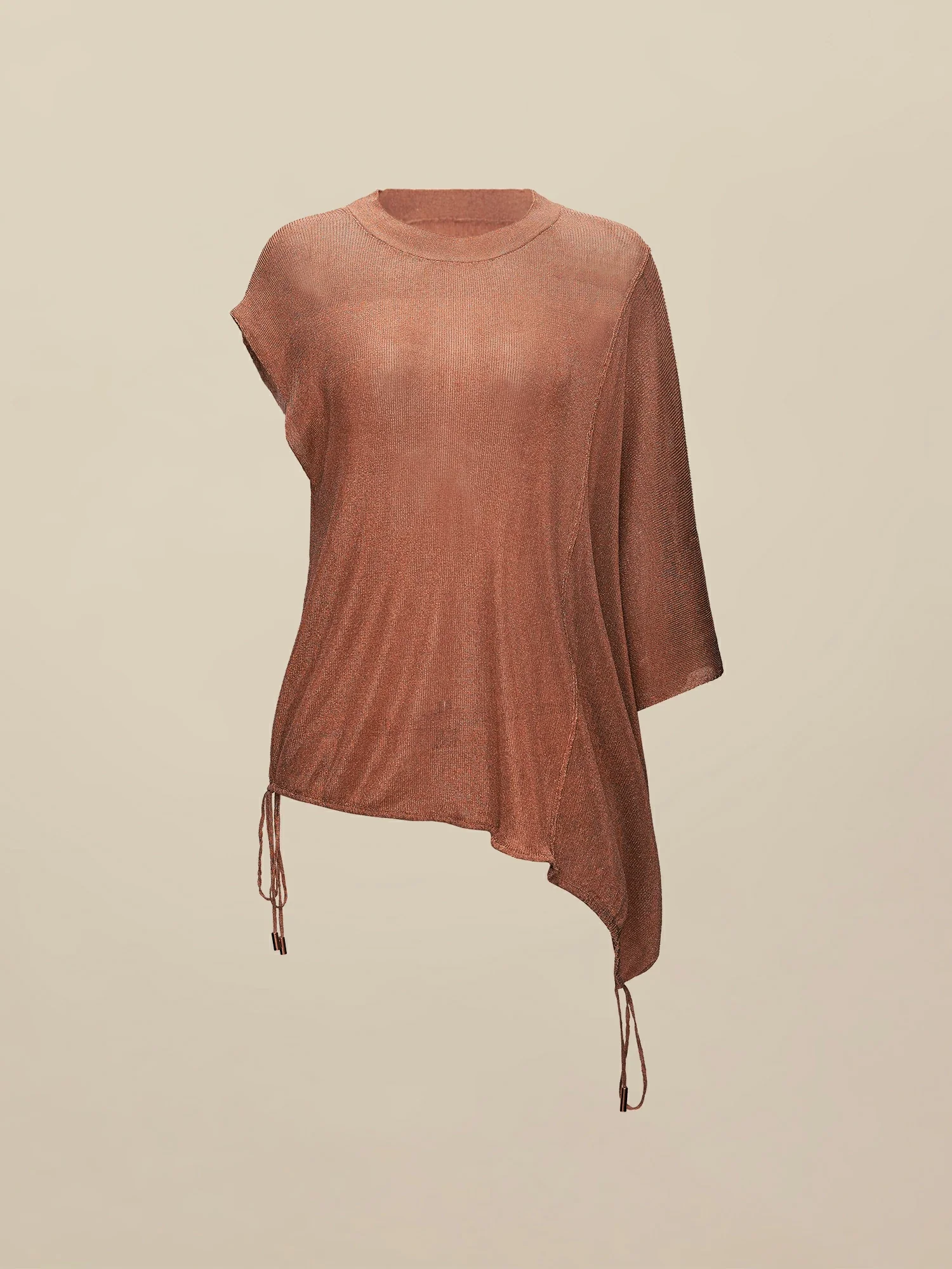 Round Neck Short Sleeve Drawstring Glitter Top